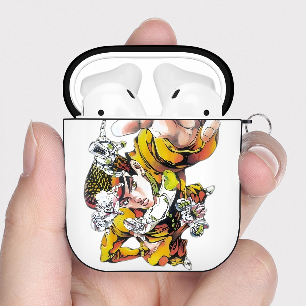 （画像用） ジョジョの奇妙な冒険 ひがしかた じょうすけ JoJo's Bizarre Adventure Higashikata Josuke AirPods 第2世代保護ケース ハードシェル ブラック 耐衝撃・防指紋・カラビナ付き