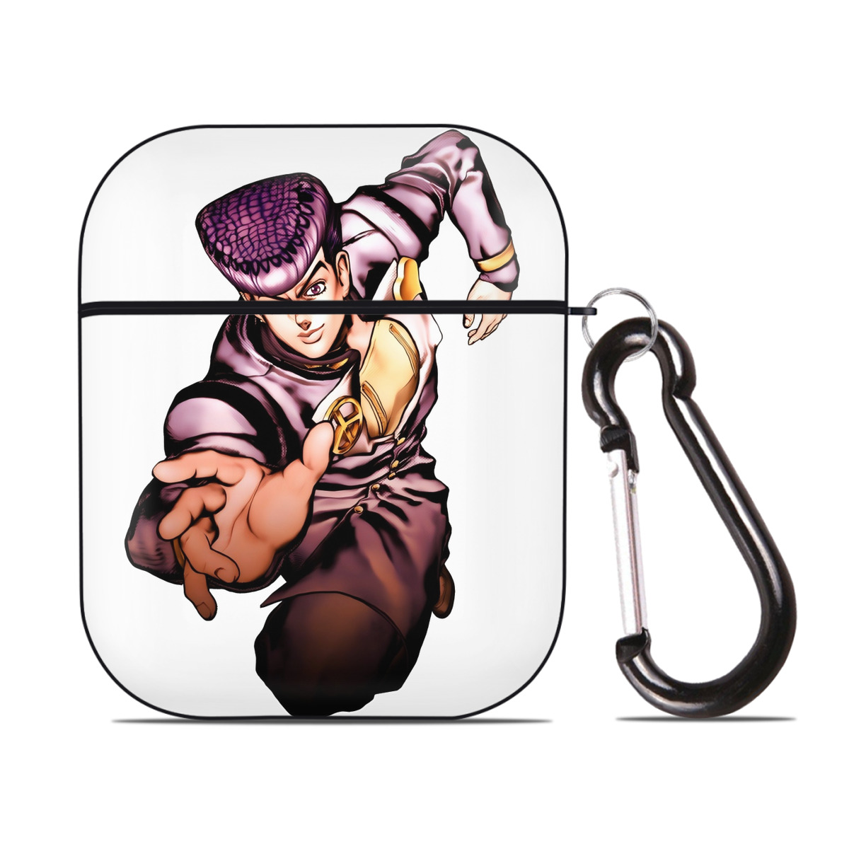 （画像用） ジョジョの奇妙な冒険 ひがしかた じょうすけ JoJo's Bizarre Adventure Higashikata Josuke AirPods 第2世代保護ケース ハードシェル ブラック 耐衝撃・防指紋・カラビナ付き
