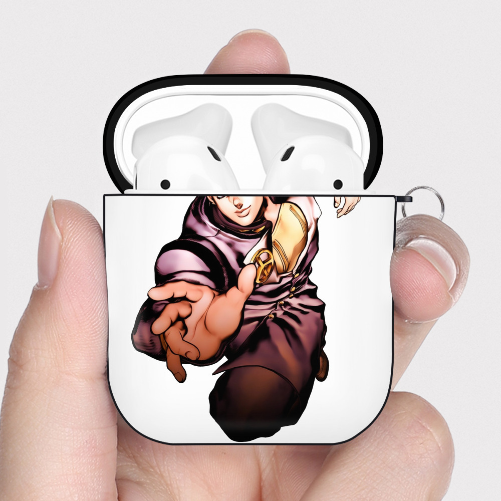 （画像用） ジョジョの奇妙な冒険 ひがしかた じょうすけ JoJo's Bizarre Adventure Higashikata Josuke AirPods 第2世代保護ケース ハードシェル ブラック 耐衝撃・防指紋・カラビナ付き