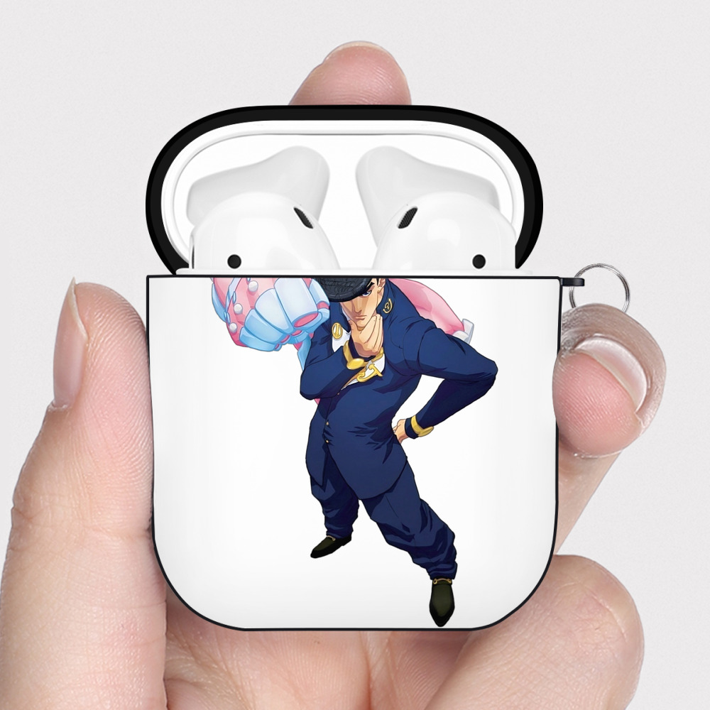 （画像用） ジョジョの奇妙な冒険 ひがしかた じょうすけ JoJo's Bizarre Adventure Higashikata Josuke AirPods 第2世代保護ケース ハードシェル ブラック 耐衝撃・防指紋・カラビナ付き