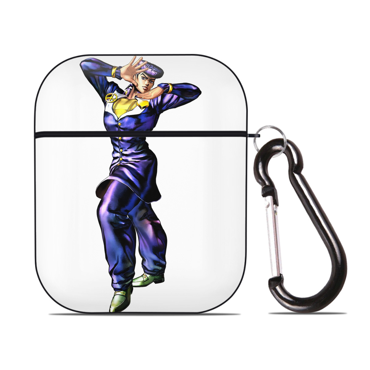 （画像用） ジョジョの奇妙な冒険 ひがしかた じょうすけ JoJo's Bizarre Adventure Higashikata Josuke AirPods 第2世代保護ケース ハードシェル ブラック 耐衝撃・防指紋・カラビナ付き