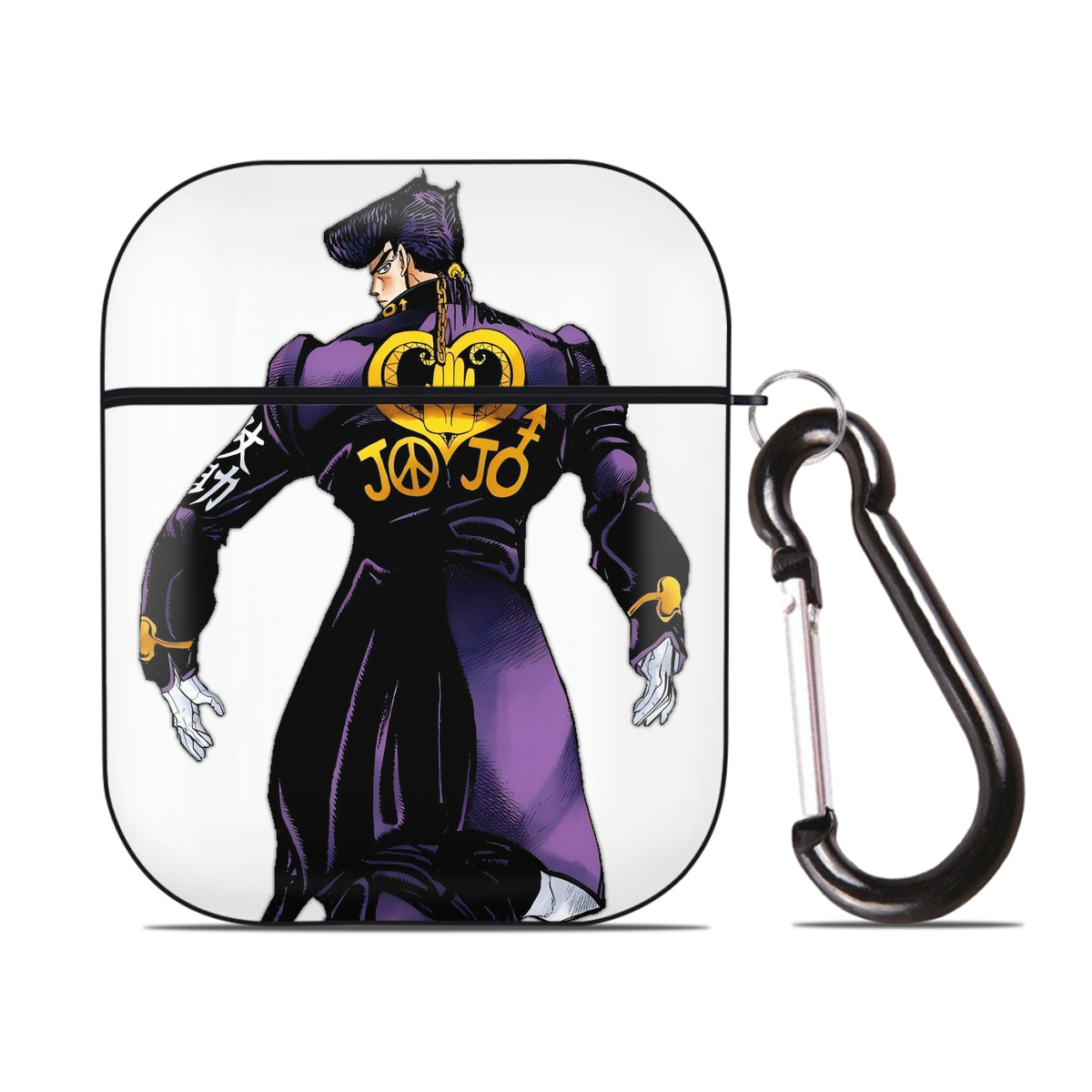 （画像用） ジョジョの奇妙な冒険 ひがしかた じょうすけ JoJo's Bizarre Adventure Higashikata Josuke AirPods 第2世代保護ケース ハードシェル ブラック 耐衝撃・防指紋・カラビナ付き