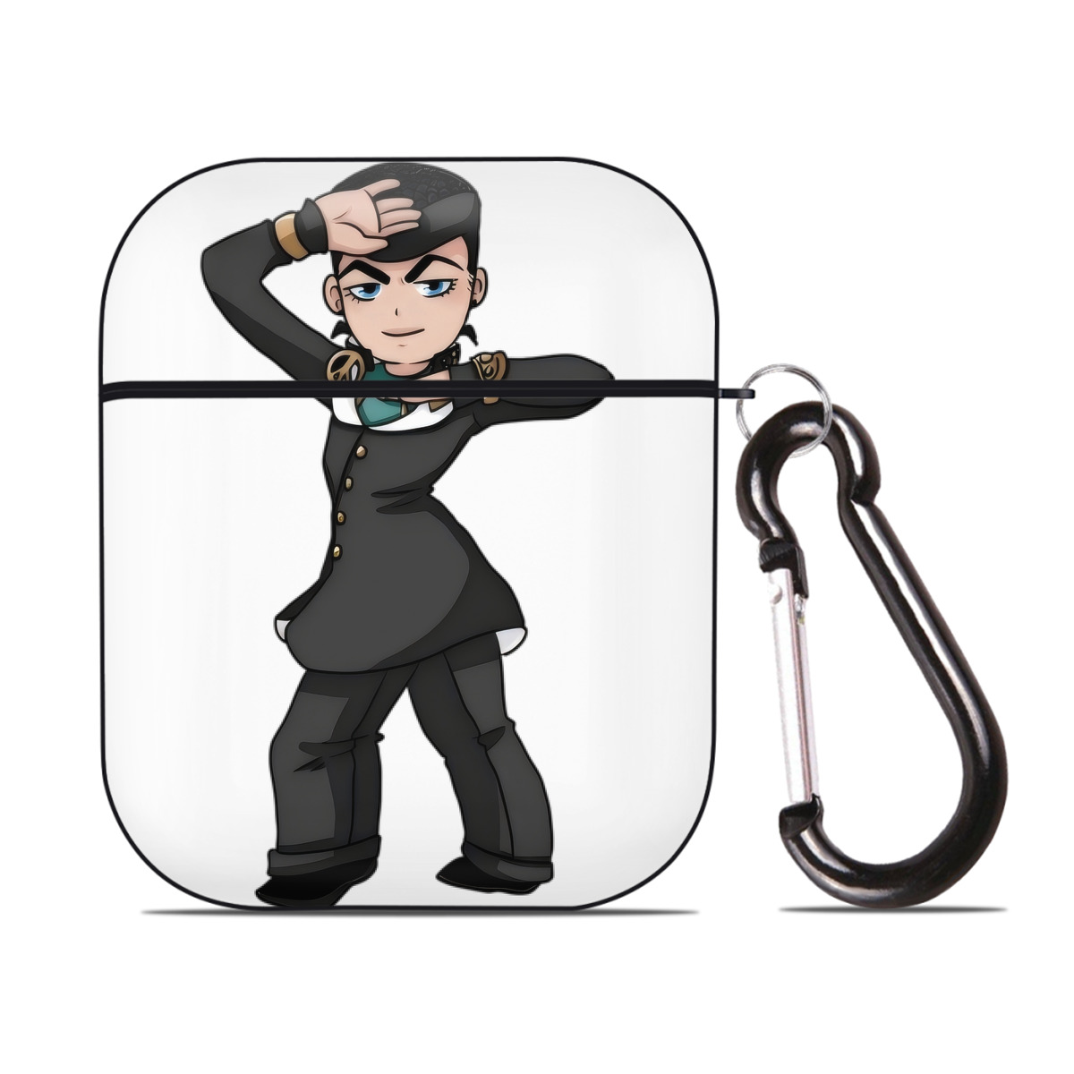 （画像用） ジョジョの奇妙な冒険 ひがしかた じょうすけ JoJo's Bizarre Adventure Higashikata Josuke AirPods 第2世代保護ケース ハードシェル ブラック 耐衝撃・防指紋・カラビナ付き