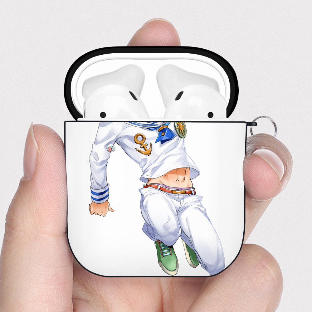 （画像用） ジョジョの奇妙な冒険 東方定助 JoJo's Bizarre Adventure Higashikata Josuke AirPods 第2世代保護ケース ハードシェル ブラック 耐衝撃・防指紋・カラビナ付き