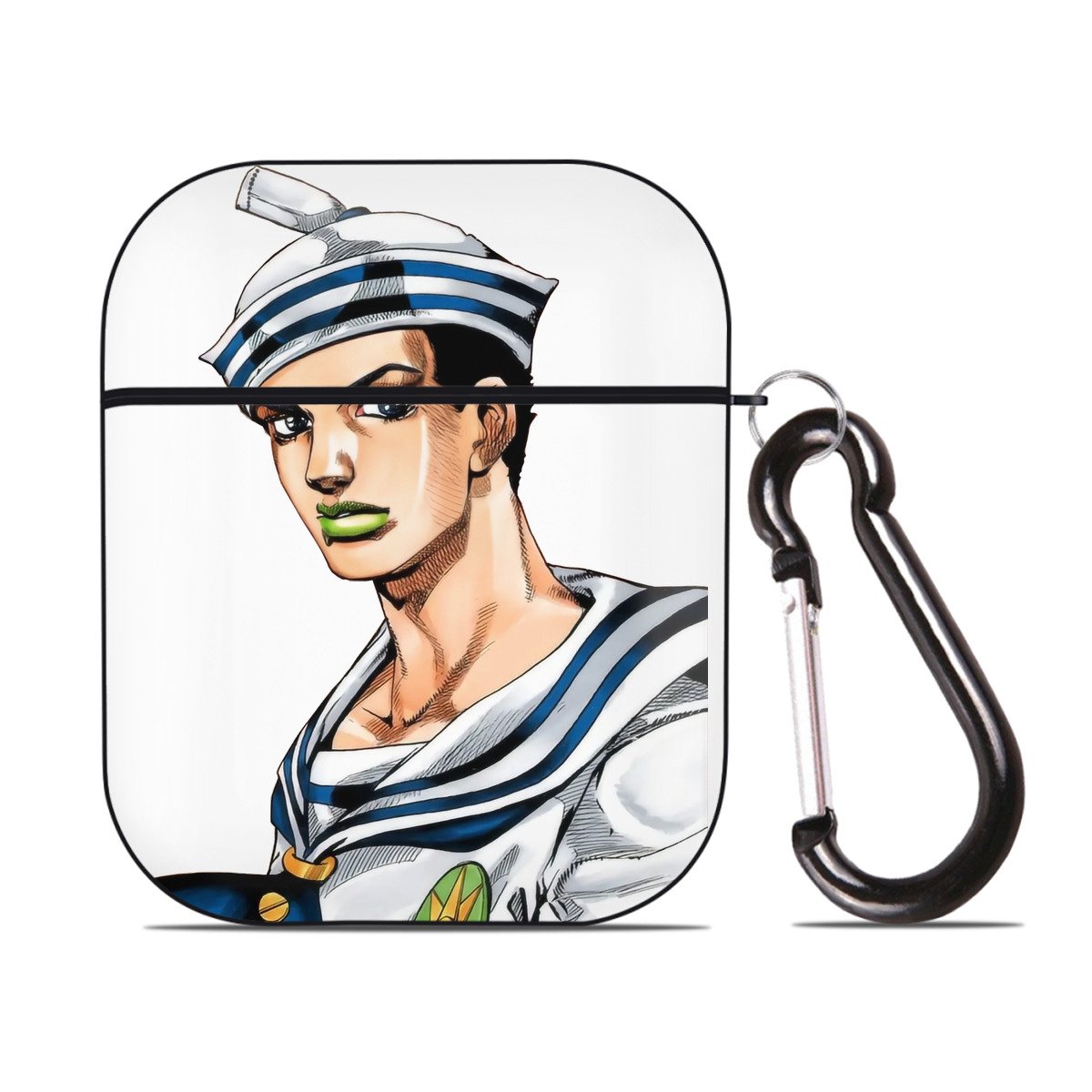 （画像用） ジョジョの奇妙な冒険 東方定助 JoJo's Bizarre Adventure Higashikata Josuke AirPods 第2世代保護ケース ハードシェル ブラック 耐衝撃・防指紋・カラビナ付き