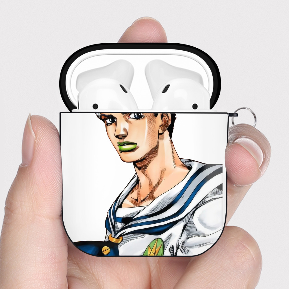 （画像用） ジョジョの奇妙な冒険 東方定助 JoJo's Bizarre Adventure Higashikata Josuke AirPods 第2世代保護ケース ハードシェル ブラック 耐衝撃・防指紋・カラビナ付き