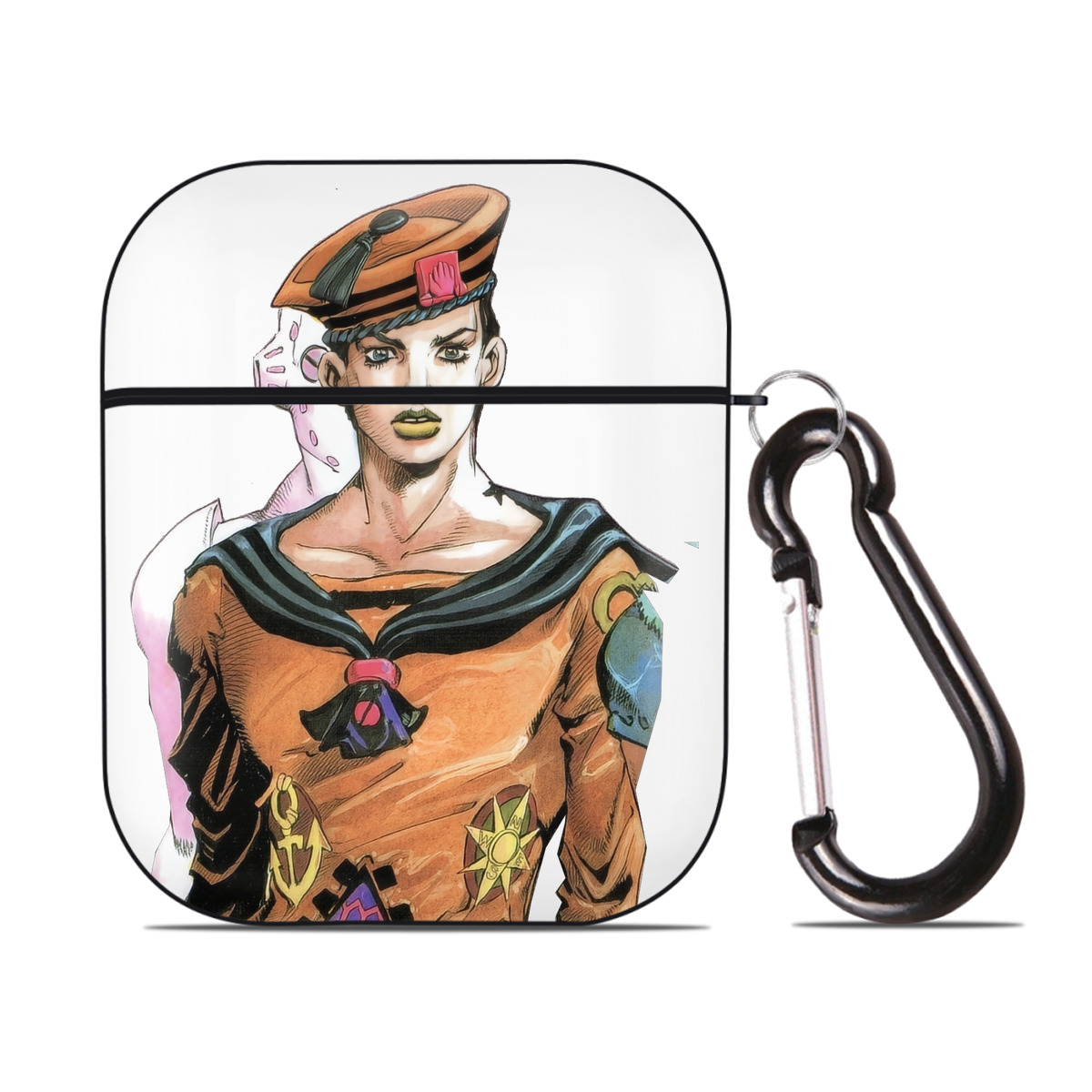 （画像用） ジョジョの奇妙な冒険 東方定助 JoJo's Bizarre Adventure Higashikata Josuke AirPods 第2世代保護ケース ハードシェル ブラック 耐衝撃・防指紋・カラビナ付き