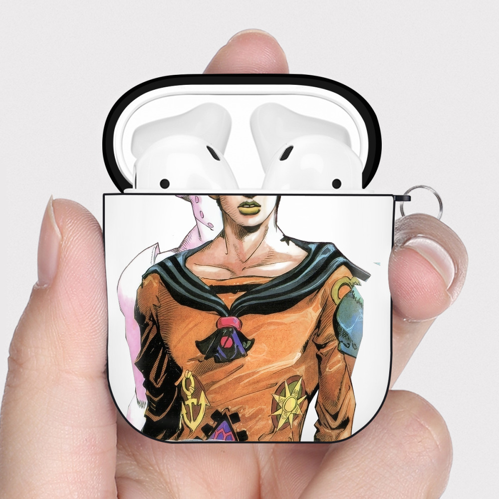 （画像用） ジョジョの奇妙な冒険 東方定助 JoJo's Bizarre Adventure Higashikata Josuke AirPods 第2世代保護ケース ハードシェル ブラック 耐衝撃・防指紋・カラビナ付き