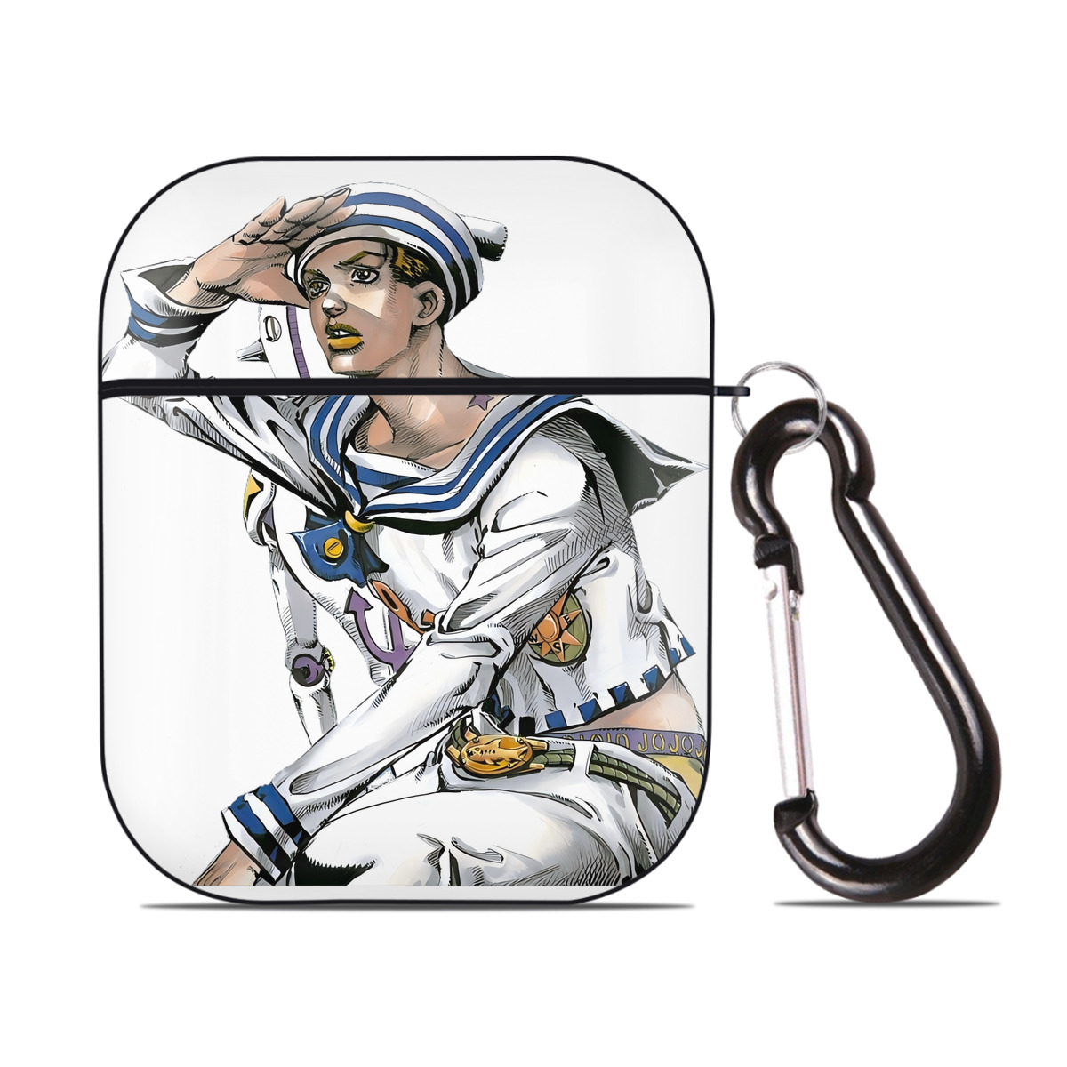 （画像用） ジョジョの奇妙な冒険 東方定助 JoJo's Bizarre Adventure Higashikata Josuke AirPods 第2世代保護ケース ハードシェル ブラック 耐衝撃・防指紋・カラビナ付き