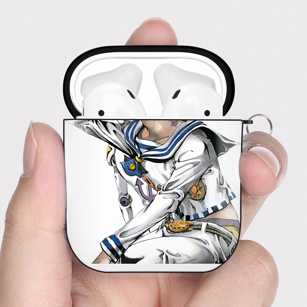 （画像用） ジョジョの奇妙な冒険 東方定助 JoJo's Bizarre Adventure Higashikata Josuke AirPods 第2世代保護ケース ハードシェル ブラック 耐衝撃・防指紋・カラビナ付き