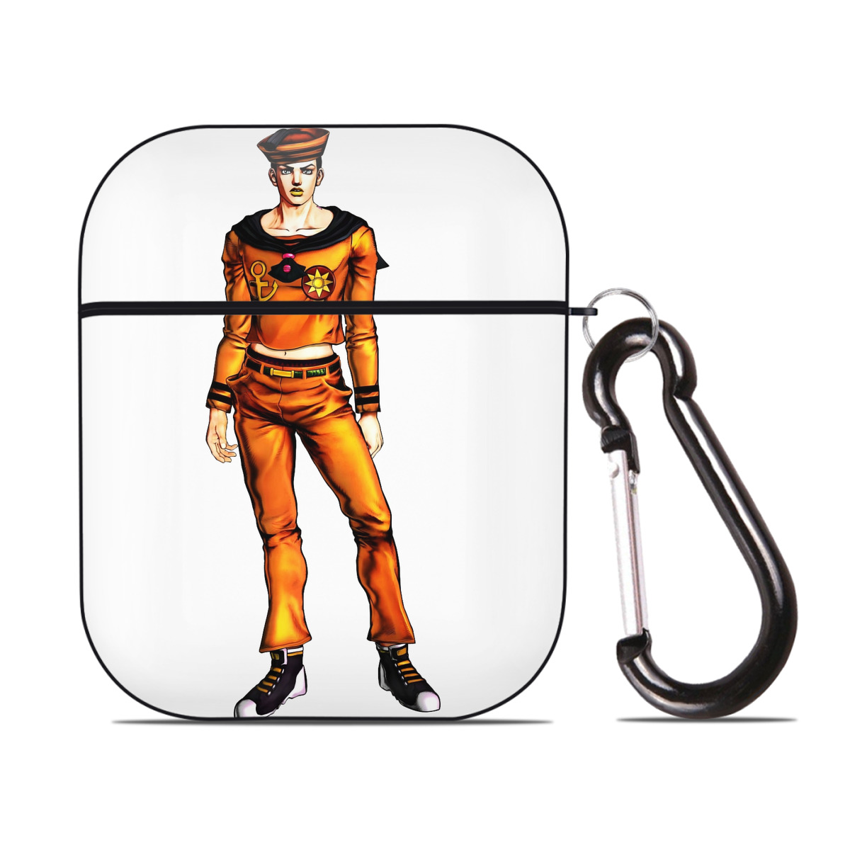 （画像用） ジョジョの奇妙な冒険 東方定助 JoJo's Bizarre Adventure Higashikata Josuke AirPods 第2世代保護ケース ハードシェル ブラック 耐衝撃・防指紋・カラビナ付き