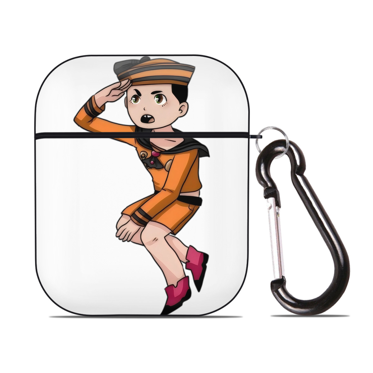 （画像用） ジョジョの奇妙な冒険 東方定助 JoJo's Bizarre Adventure Higashikata Josuke AirPods 第2世代保護ケース ハードシェル ブラック 耐衝撃・防指紋・カラビナ付き