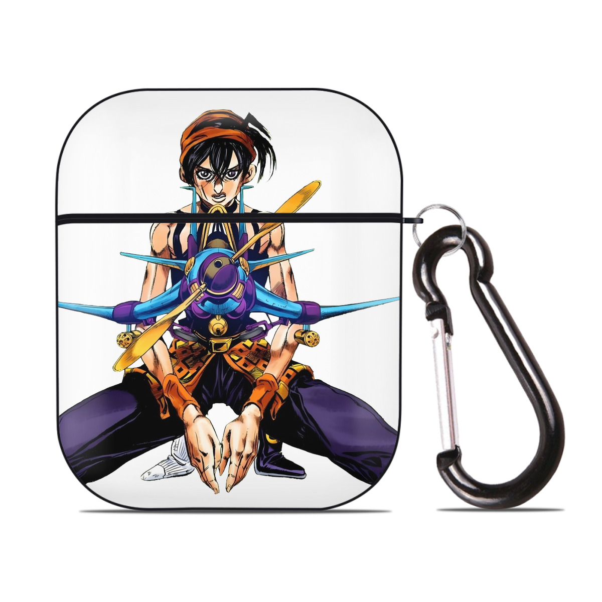 （画像用） ジョジョの奇妙な冒険 ナランチャ?ギルガ JoJo's Bizarre Adventure Narancia Ghirga AirPods 第2世代保護ケース ハードシェル ブラック 耐衝撃・防指紋・カラビナ付き