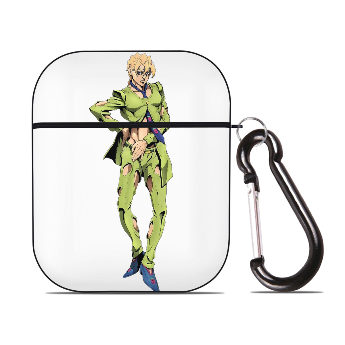 （画像用） ジョジョの奇妙な冒険 パンナコッタ?フー JoJo's Bizarre Adventure Pannacotta Fugo AirPods 第2世代保護ケース ハードシェル ブラック 耐衝撃・防指紋・カラビナ付き