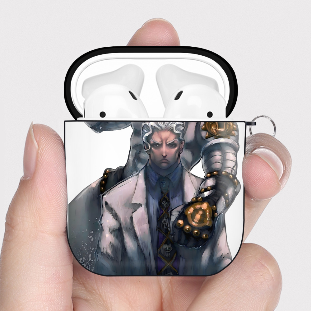 （画像用） ジョジョの奇妙な冒険 きら よしかげ JoJo's Bizarre Adventure Kira Yoshikage AirPods 第2世代保護ケース ハードシェル ブラック 耐衝撃・防指紋・カラビナ付き