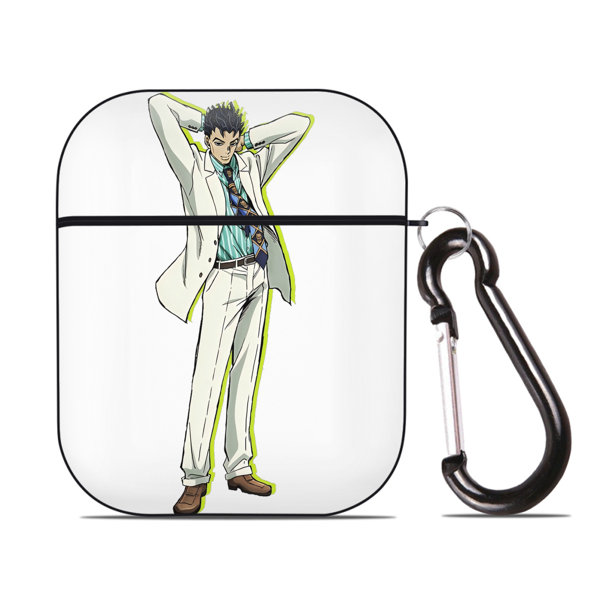 （画像用） ジョジョの奇妙な冒険 きら よしかげ JoJo's Bizarre Adventure Kira Yoshikage AirPods 第2世代保護ケース ハードシェル ブラック 耐衝撃・防指紋・カラビナ付き