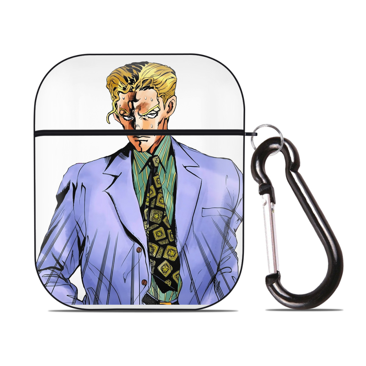 （画像用） ジョジョの奇妙な冒険 きら よしかげ JoJo's Bizarre Adventure Kira Yoshikage AirPods 第2世代保護ケース ハードシェル ブラック 耐衝撃・防指紋・カラビナ付き