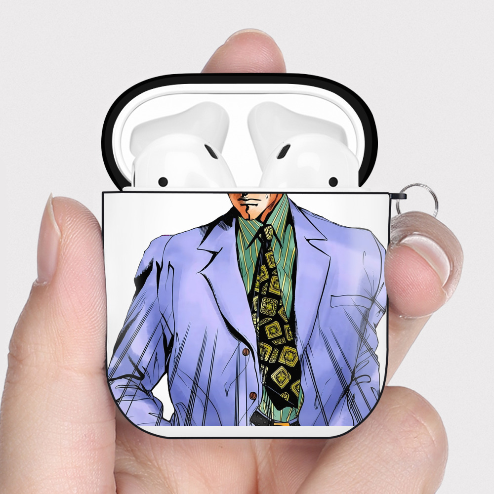 （画像用） ジョジョの奇妙な冒険 きら よしかげ JoJo's Bizarre Adventure Kira Yoshikage AirPods 第2世代保護ケース ハードシェル ブラック 耐衝撃・防指紋・カラビナ付き