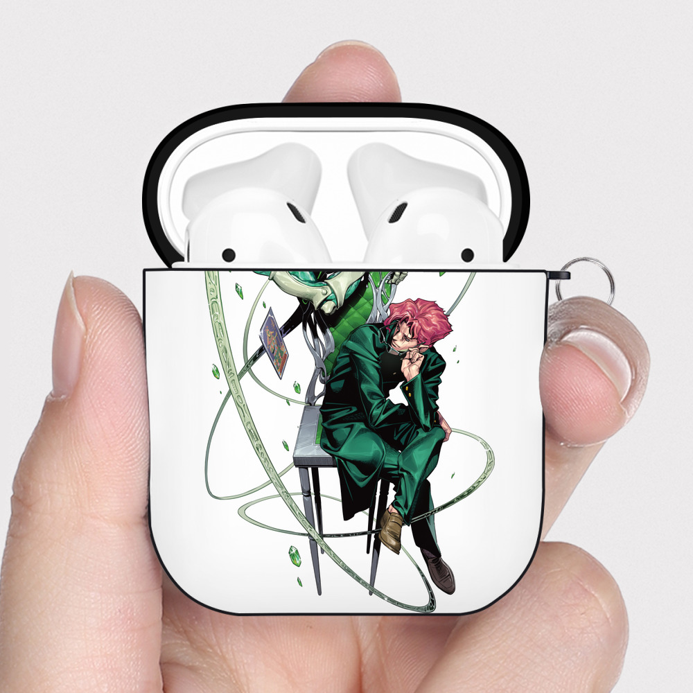 （画像用） ジョジョの奇妙な冒険 花京院 典明（かきょういん のりあき） JoJo's Bizarre Adventure Kakyoin Noriaki AirPods 第2世代保護ケース ハードシェル ブラック 耐衝撃・防指紋・カラビナ付き