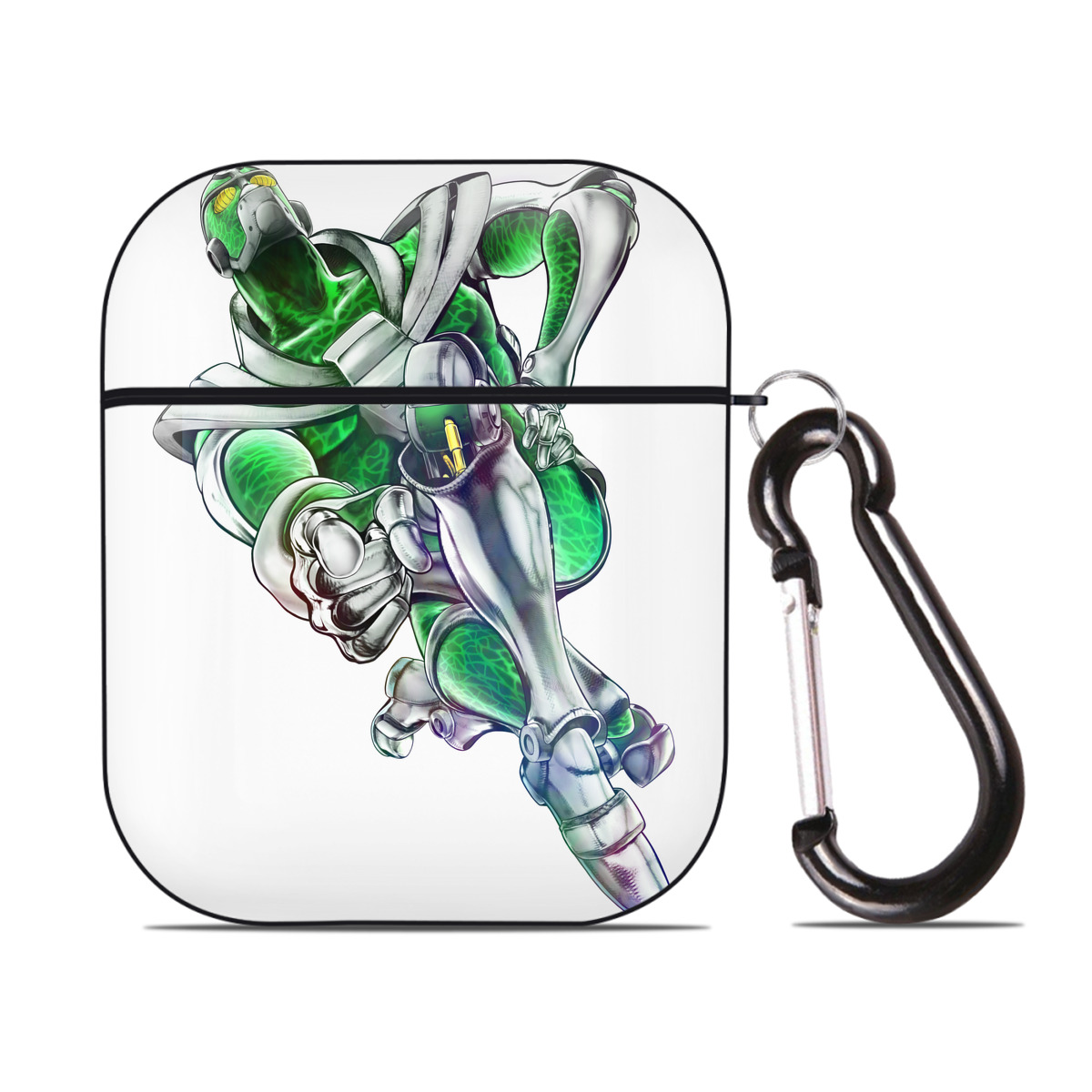 （画像用） ジョジョの奇妙な冒険 花京院 典明（かきょういん のりあき） JoJo's Bizarre Adventure Kakyoin Noriaki AirPods 第2世代保護ケース ハードシェル ブラック 耐衝撃・防指紋・カラビナ付き