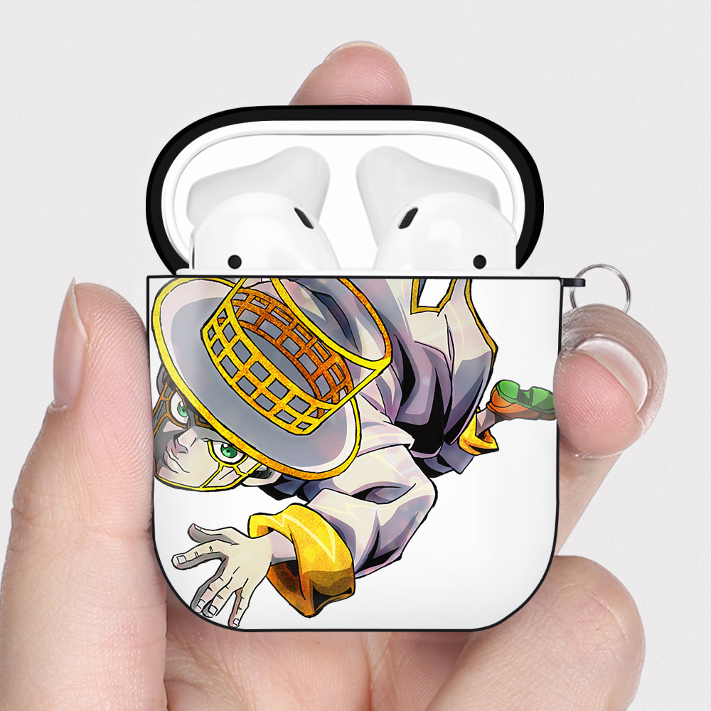 （画像用） ジョジョの奇妙な冒険 岸辺 露伴（きしべ ろはん） JoJo's Bizarre Adventure Rohan Kishibe AirPods 第2世代保護ケース ハードシェル ブラック 耐衝撃・防指紋・カラビナ付き