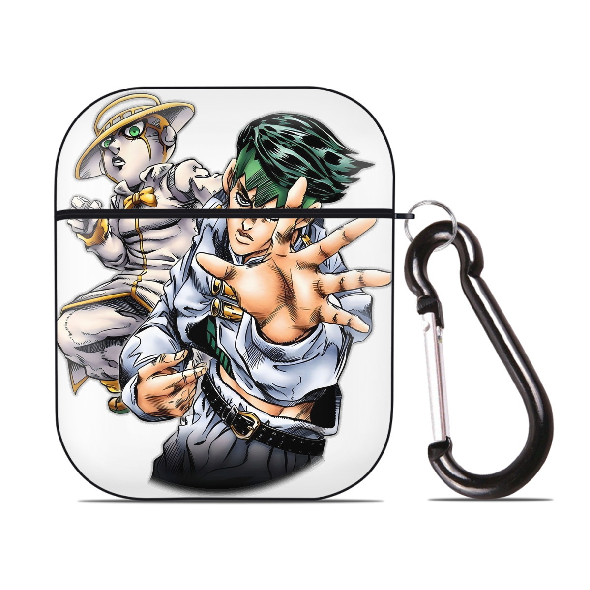 （画像用） ジョジョの奇妙な冒険 岸辺 露伴（きしべ ろはん） JoJo's Bizarre Adventure Rohan Kishibe AirPods 第2世代保護ケース ハードシェル ブラック 耐衝撃・防指紋・カラビナ付き
