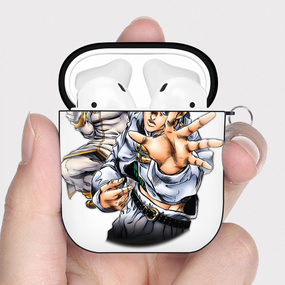 （画像用） ジョジョの奇妙な冒険 岸辺 露伴（きしべ ろはん） JoJo's Bizarre Adventure Rohan Kishibe AirPods 第2世代保護ケース ハードシェル ブラック 耐衝撃・防指紋・カラビナ付き