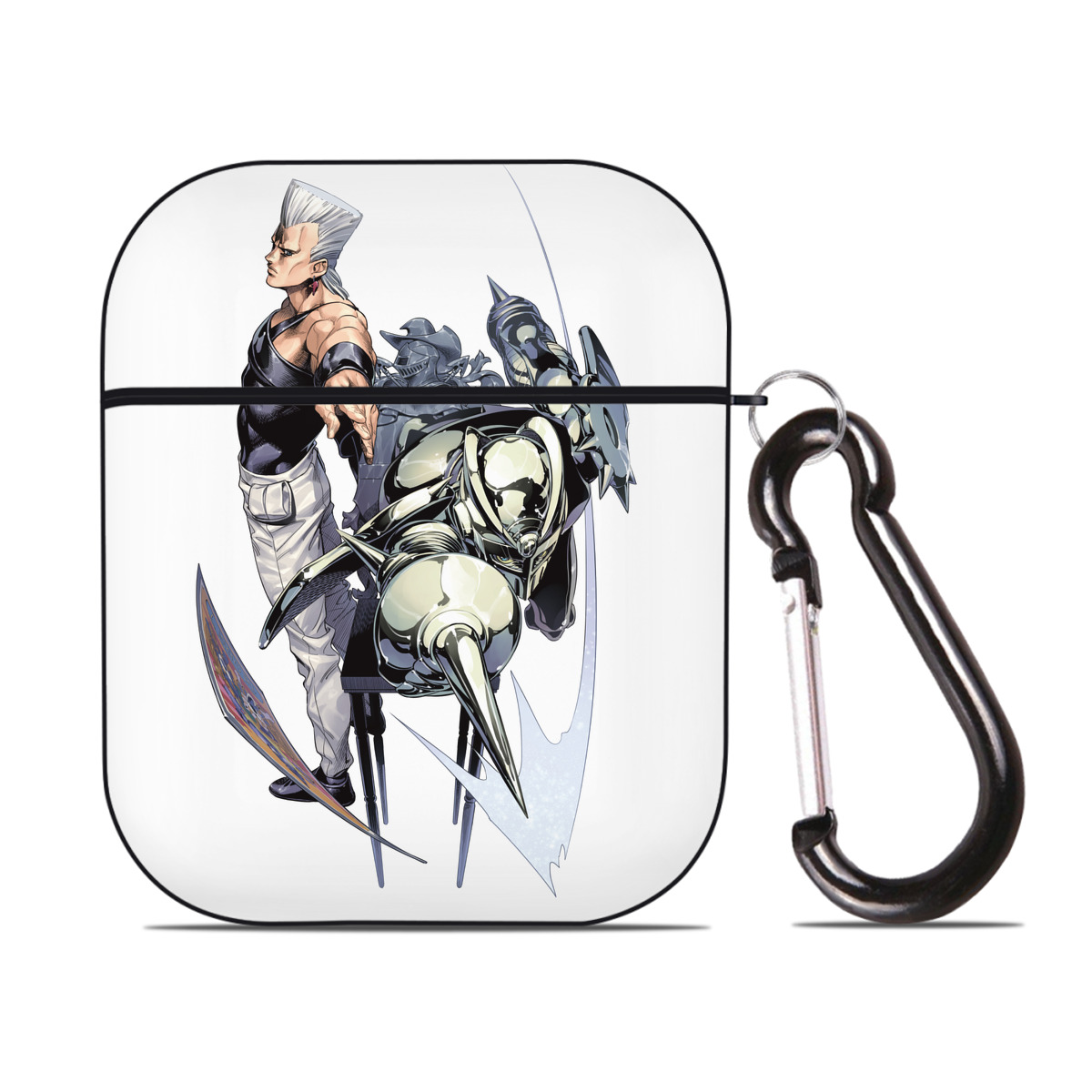 （画像用） ジョジョの奇妙な冒険 ジャン＝ピエール?ポルナレフ JoJo's Bizarre Adventure Jan Pierre Polnareff AirPods 第2世代保護ケース ハードシェル ブラック 耐衝撃・防指紋・カラビナ付き