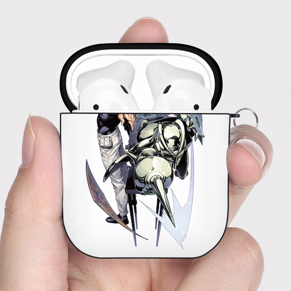 （画像用） ジョジョの奇妙な冒険 ジャン＝ピエール?ポルナレフ JoJo's Bizarre Adventure Jan Pierre Polnareff AirPods 第2世代保護ケース ハードシェル ブラック 耐衝撃・防指紋・カラビナ付き
