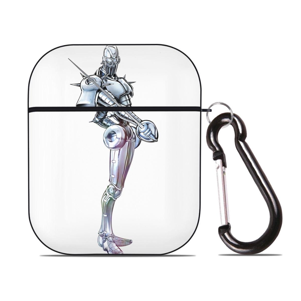 （画像用） ジョジョの奇妙な冒険 ジャン＝ピエール?ポルナレフ JoJo's Bizarre Adventure Jan Pierre Polnareff AirPods 第2世代保護ケース ハードシェル ブラック 耐衝撃・防指紋・カラビナ付き