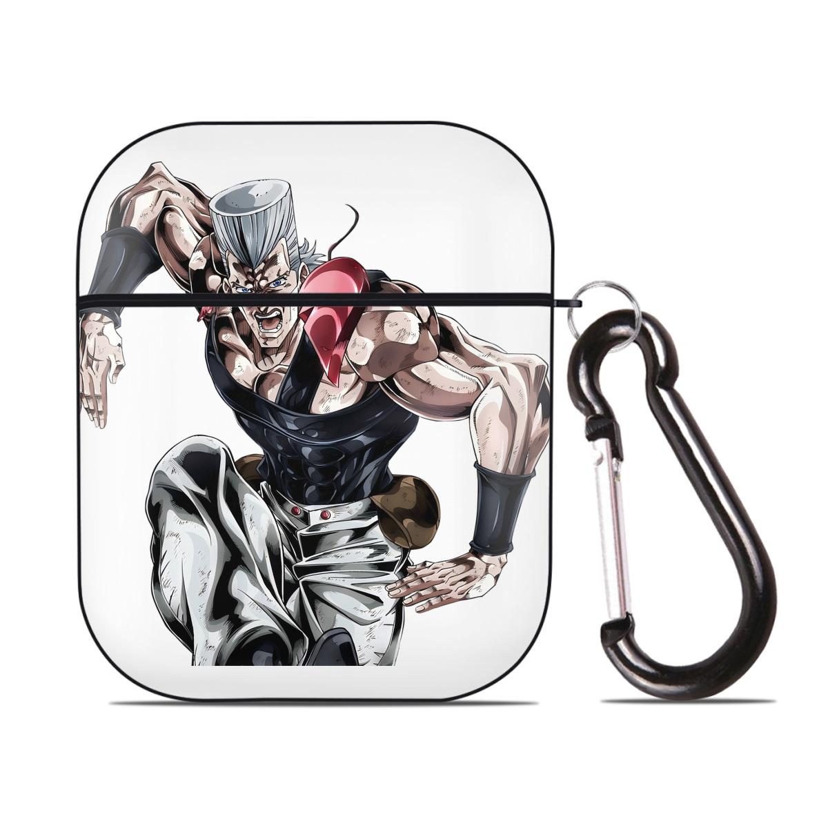 （画像用） ジョジョの奇妙な冒険 ジャン＝ピエール?ポルナレフ JoJo's Bizarre Adventure Jan Pierre Polnareff AirPods 第2世代保護ケース ハードシェル ブラック 耐衝撃・防指紋・カラビナ付き