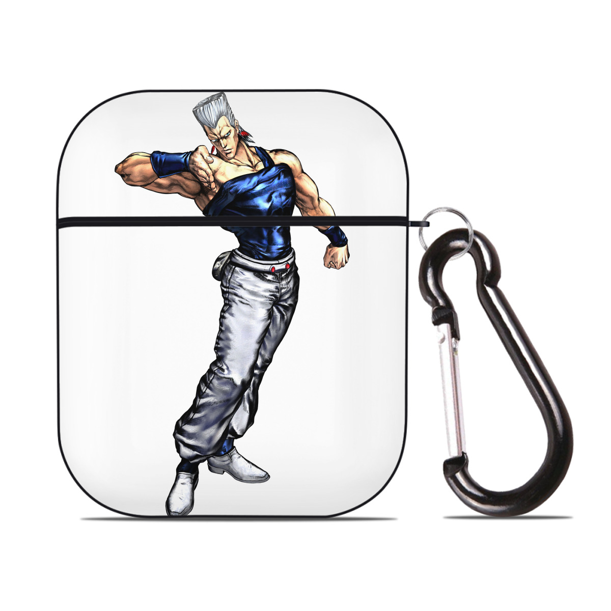 （画像用） ジョジョの奇妙な冒険 ジャン＝ピエール?ポルナレフ JoJo's Bizarre Adventure Jan Pierre Polnareff AirPods 第2世代保護ケース ハードシェル ブラック 耐衝撃・防指紋・カラビナ付き