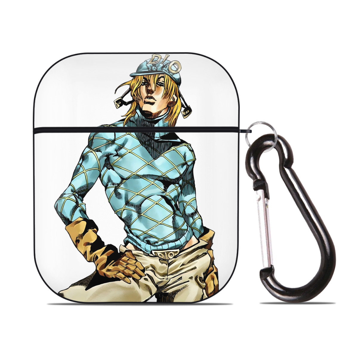 （画像用） ジョジョの奇妙な冒険 ディオ?ブランドー JoJo's Bizarre Adventure Dio Brando AirPods 第2世代保護ケース ハードシェル ブラック 耐衝撃・防指紋・カラビナ付き