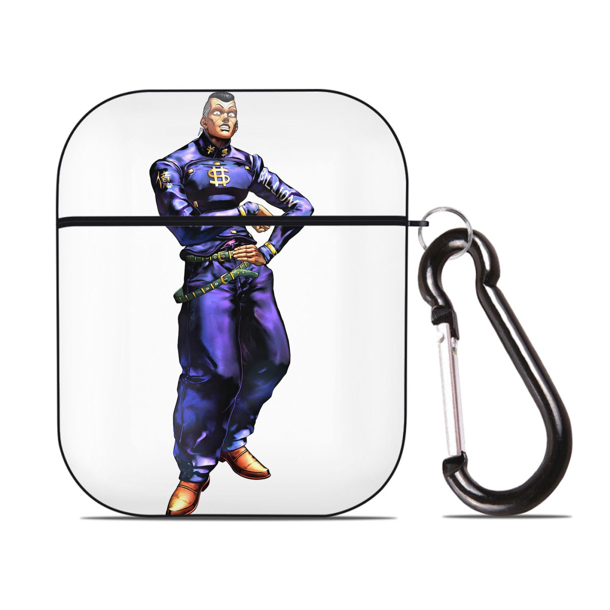 （画像用） ジョジョの奇妙な冒険 虹村億泰 にじむら おくやす JoJo's Bizarre Adventure Nijimura Okuyasu AirPods 第2世代保護ケース ハードシェル ブラック 耐衝撃・防指紋・カラビナ付き