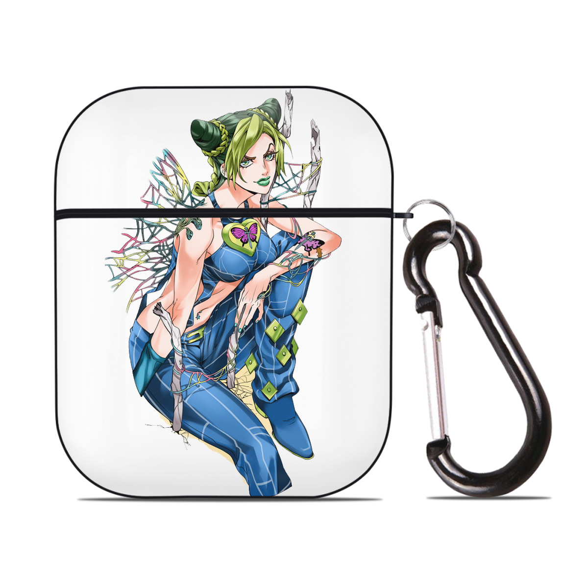 （画像用） "ジョジョの奇妙な冒険 くうじょう ジョリーン JoJo's Bizarre Adventure Jolyne Cujoh " AirPods 第2世代保護ケース ハードシェル ブラック 耐衝撃・防指紋・カラビナ付き