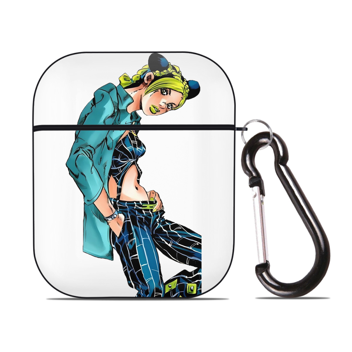 （画像用） "ジョジョの奇妙な冒険 くうじょう ジョリーン JoJo's Bizarre Adventure Jolyne Cujoh " AirPods 第2世代保護ケース ハードシェル ブラック 耐衝撃・防指紋・カラビナ付き