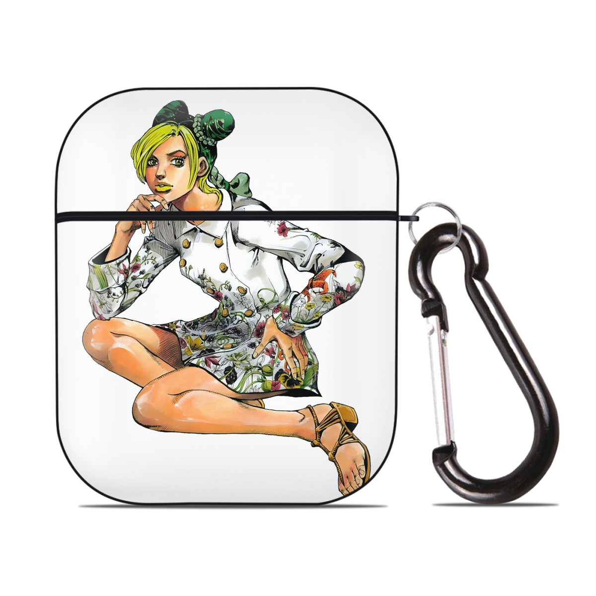 （画像用） "ジョジョの奇妙な冒険 くうじょう ジョリーン JoJo's Bizarre Adventure Jolyne Cujoh " AirPods 第2世代保護ケース ハードシェル ブラック 耐衝撃・防指紋・カラビナ付き