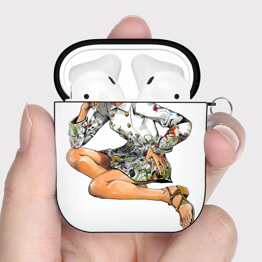 （画像用） "ジョジョの奇妙な冒険 くうじょう ジョリーン JoJo's Bizarre Adventure Jolyne Cujoh " AirPods 第2世代保護ケース ハードシェル ブラック 耐衝撃・防指紋・カラビナ付き