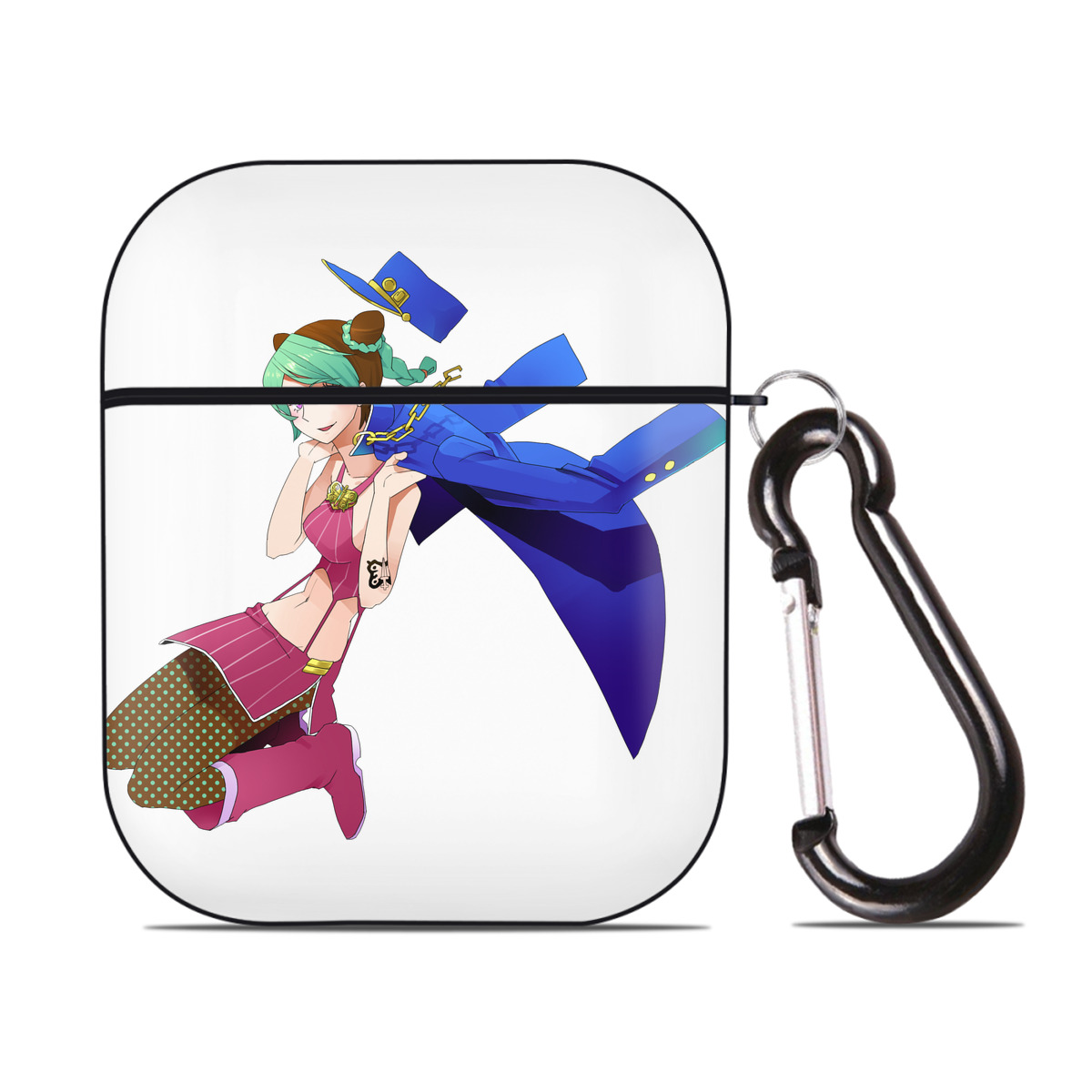 （画像用） "ジョジョの奇妙な冒険 くうじょう ジョリーン JoJo's Bizarre Adventure Jolyne Cujoh " AirPods 第2世代保護ケース ハードシェル ブラック 耐衝撃・防指紋・カラビナ付き