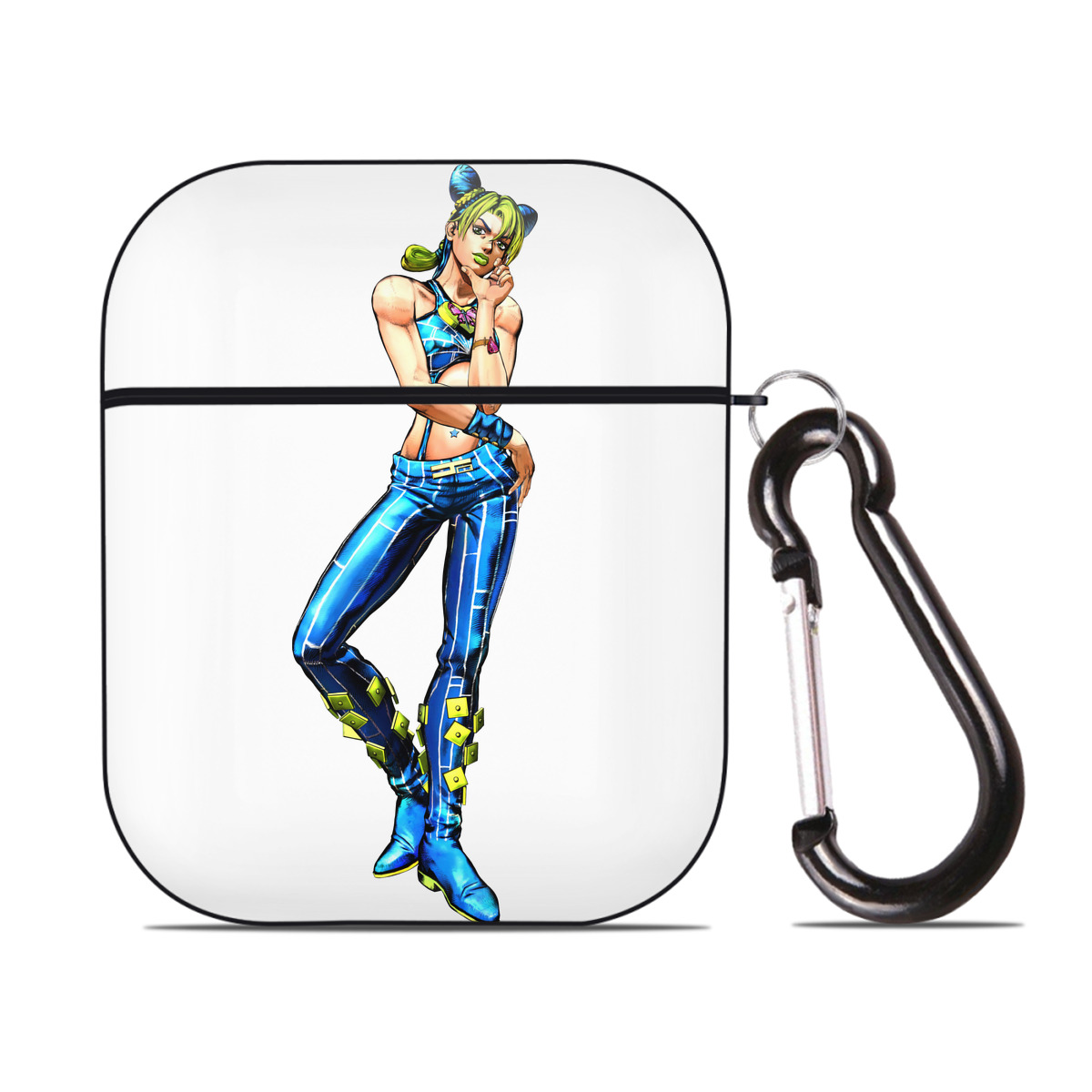 （画像用） "ジョジョの奇妙な冒険 くうじょう ジョリーン JoJo's Bizarre Adventure Jolyne Cujoh " AirPods 第2世代保護ケース ハードシェル ブラック 耐衝撃・防指紋・カラビナ付き