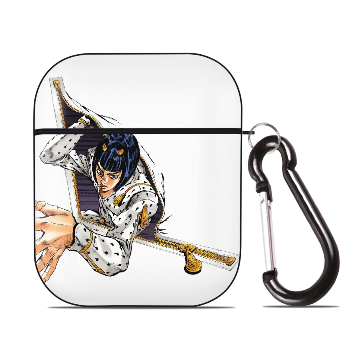 （画像用） ジョジョの奇妙な冒険 ブローノ?ブチャラティ JoJo's Bizarre Adventure Bruno Bucciarati AirPods 第2世代保護ケース ハードシェル ブラック 耐衝撃・防指紋・カラビナ付き