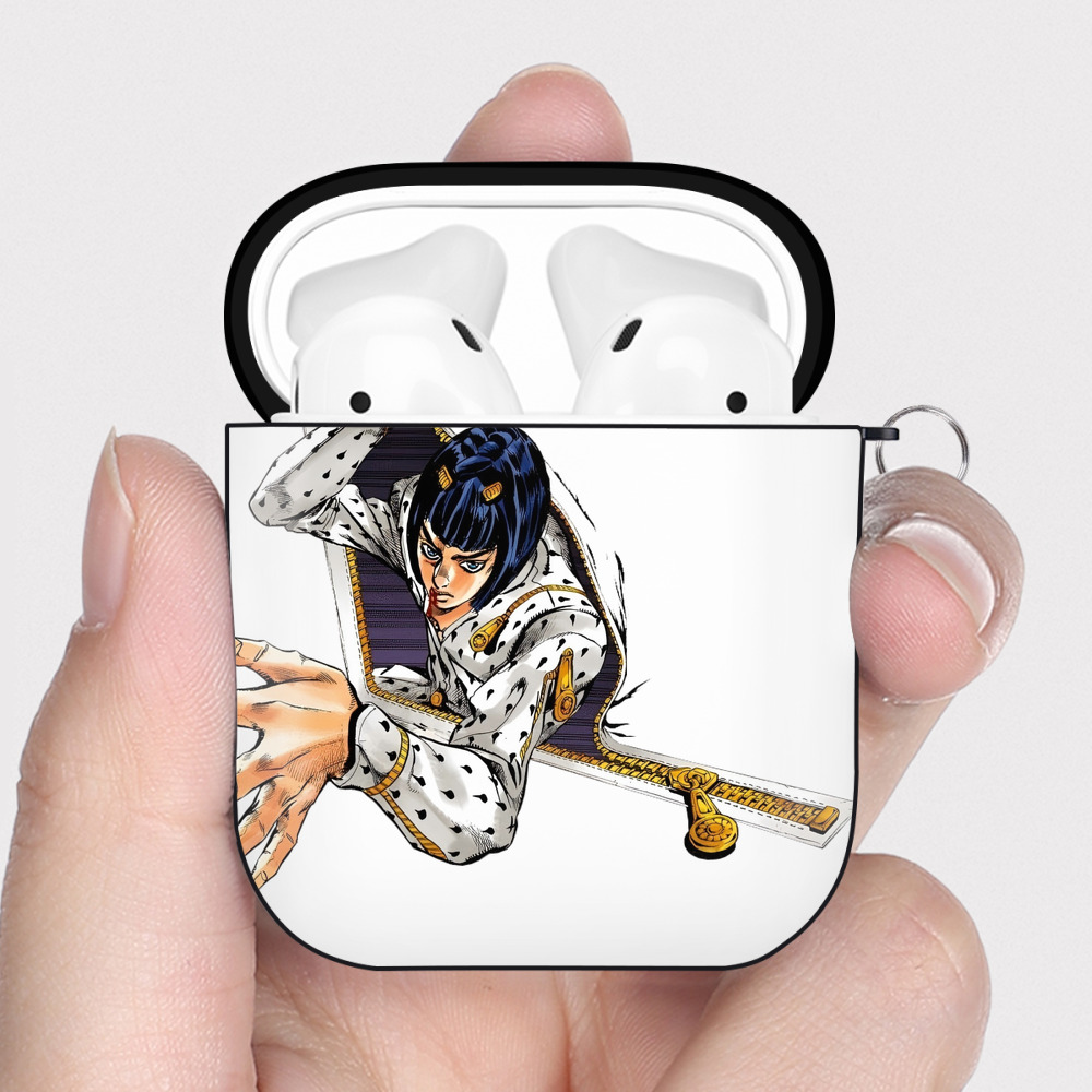 （画像用） ジョジョの奇妙な冒険 ブローノ?ブチャラティ JoJo's Bizarre Adventure Bruno Bucciarati AirPods 第2世代保護ケース ハードシェル ブラック 耐衝撃・防指紋・カラビナ付き