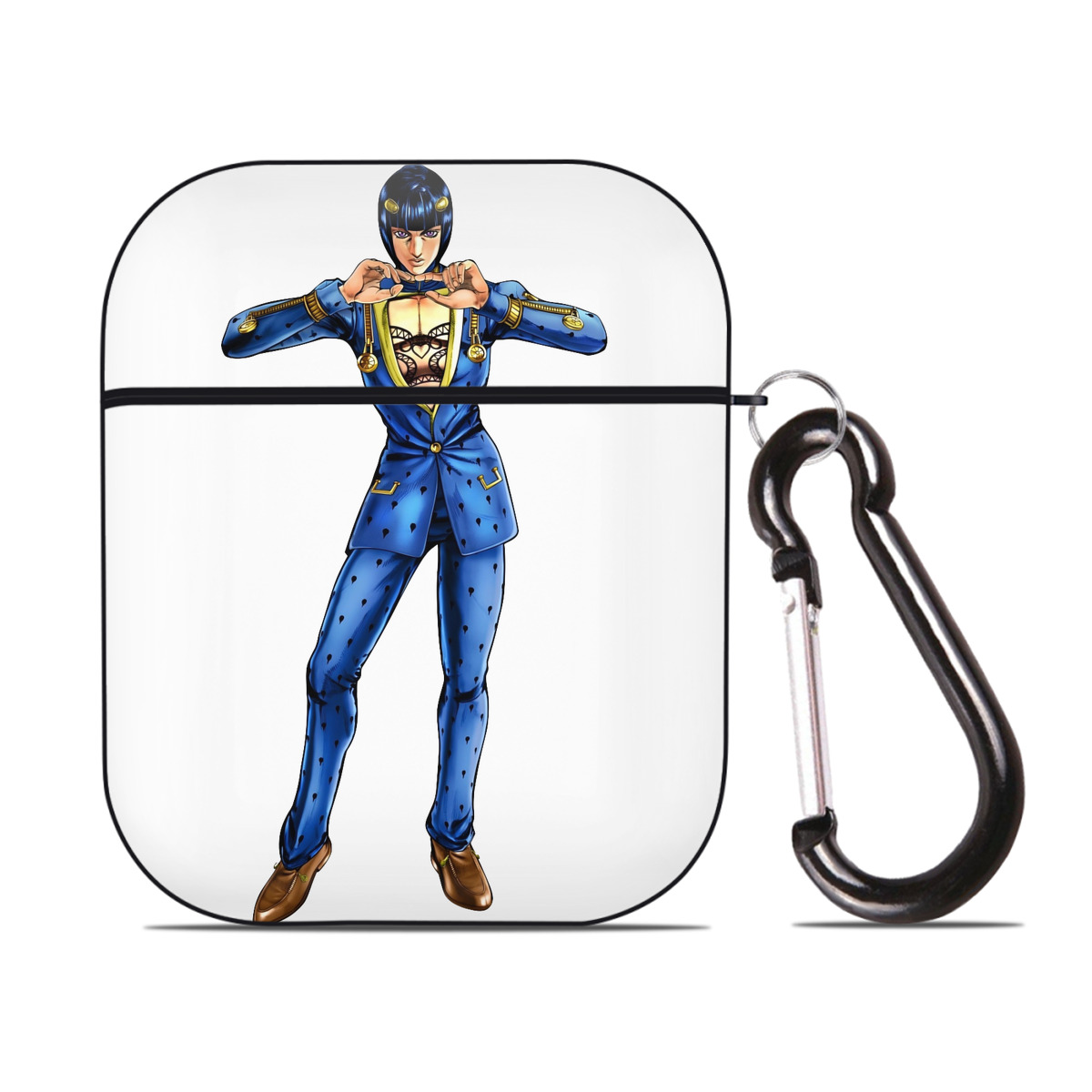 （画像用） ジョジョの奇妙な冒険 ブローノ?ブチャラティ JoJo's Bizarre Adventure Bruno Bucciarati AirPods 第2世代保護ケース ハードシェル ブラック 耐衝撃・防指紋・カラビナ付き