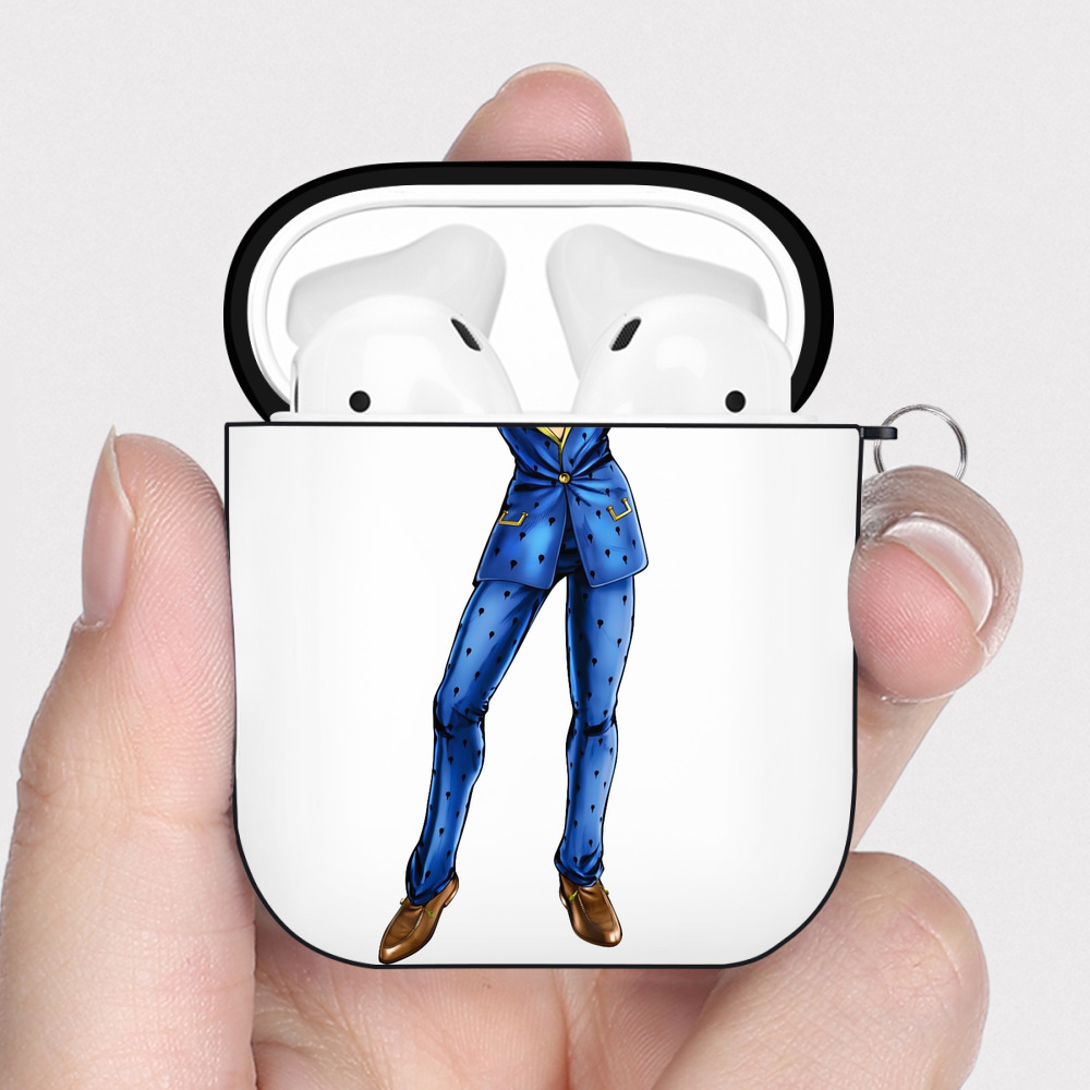 （画像用） ジョジョの奇妙な冒険 ブローノ?ブチャラティ JoJo's Bizarre Adventure Bruno Bucciarati AirPods 第2世代保護ケース ハードシェル ブラック 耐衝撃・防指紋・カラビナ付き