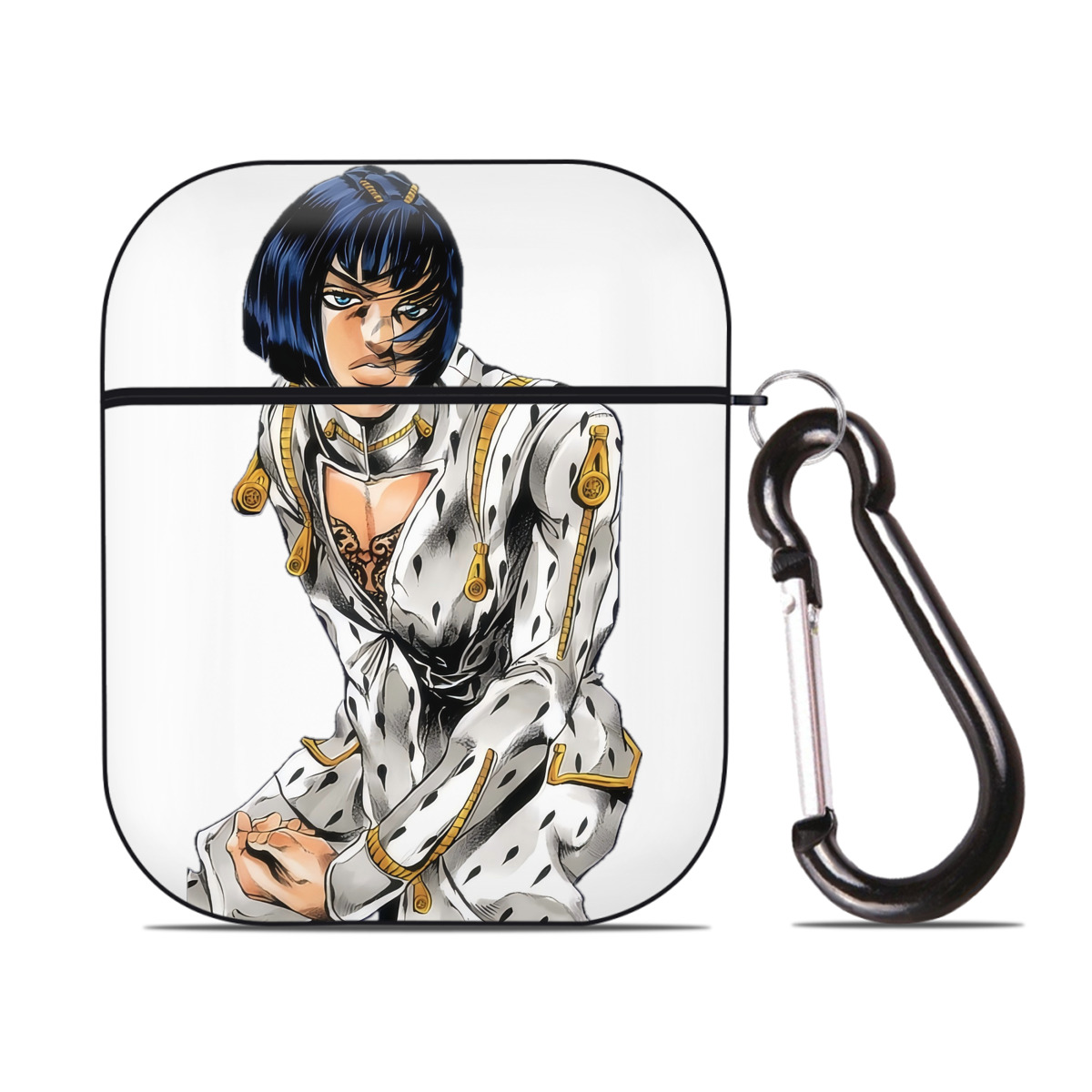 （画像用） ジョジョの奇妙な冒険 ブローノ?ブチャラティ JoJo's Bizarre Adventure Bruno Bucciarati AirPods 第2世代保護ケース ハードシェル ブラック 耐衝撃・防指紋・カラビナ付き