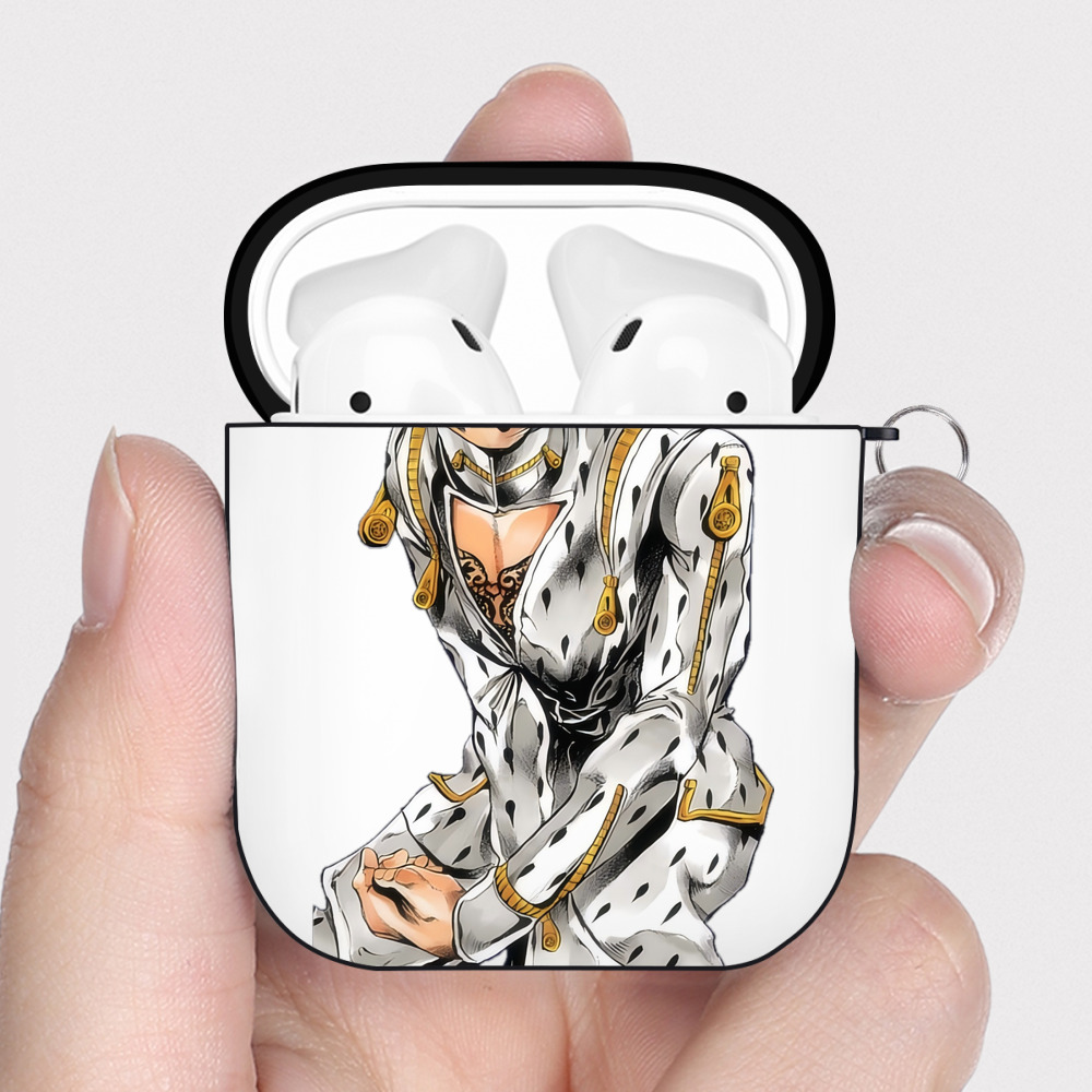 （画像用） ジョジョの奇妙な冒険 ブローノ?ブチャラティ JoJo's Bizarre Adventure Bruno Bucciarati AirPods 第2世代保護ケース ハードシェル ブラック 耐衝撃・防指紋・カラビナ付き