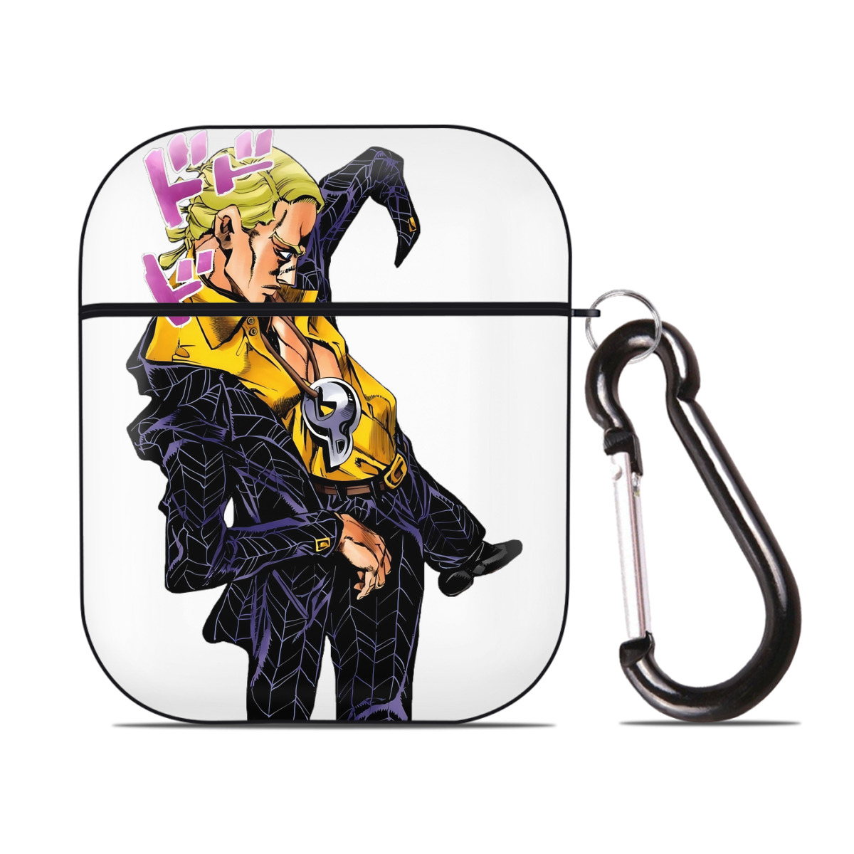 （画像用） ジョジョの奇妙な冒険 プロシュート JoJo's Bizarre Adventure Prosciutto AirPods 第2世代保護ケース ハードシェル ブラック 耐衝撃・防指紋・カラビナ付き