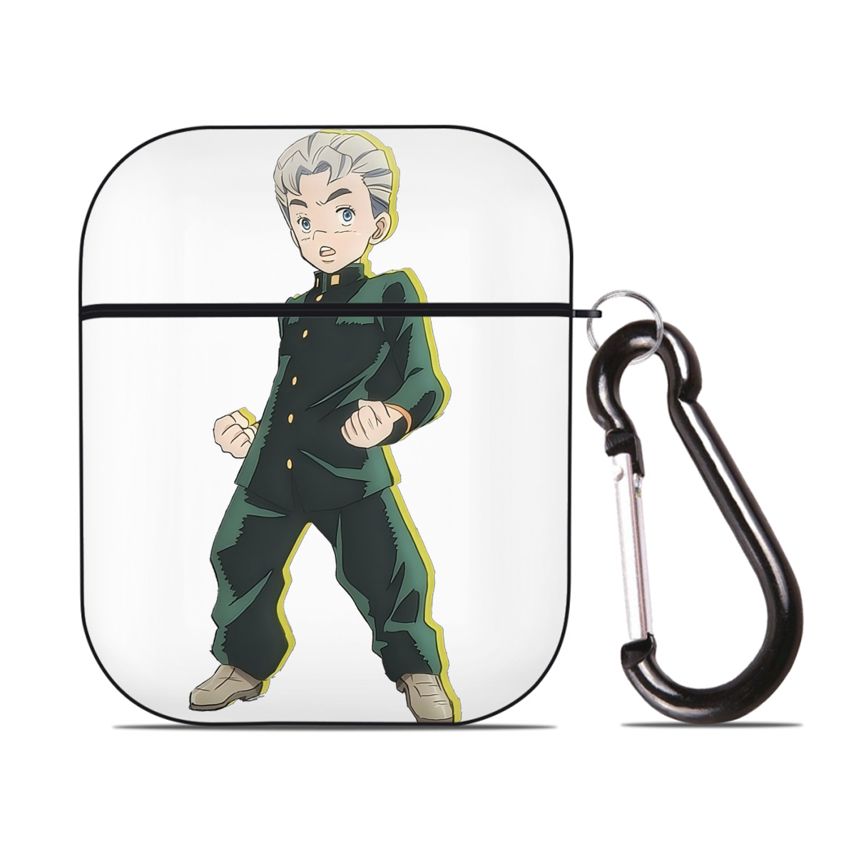 （画像用） ジョジョの奇妙な冒険 広瀨康一 JoJo's Bizarre Adventure Hirose Koichi AirPods 第2世代保護ケース ハードシェル ブラック 耐衝撃・防指紋・カラビナ付き