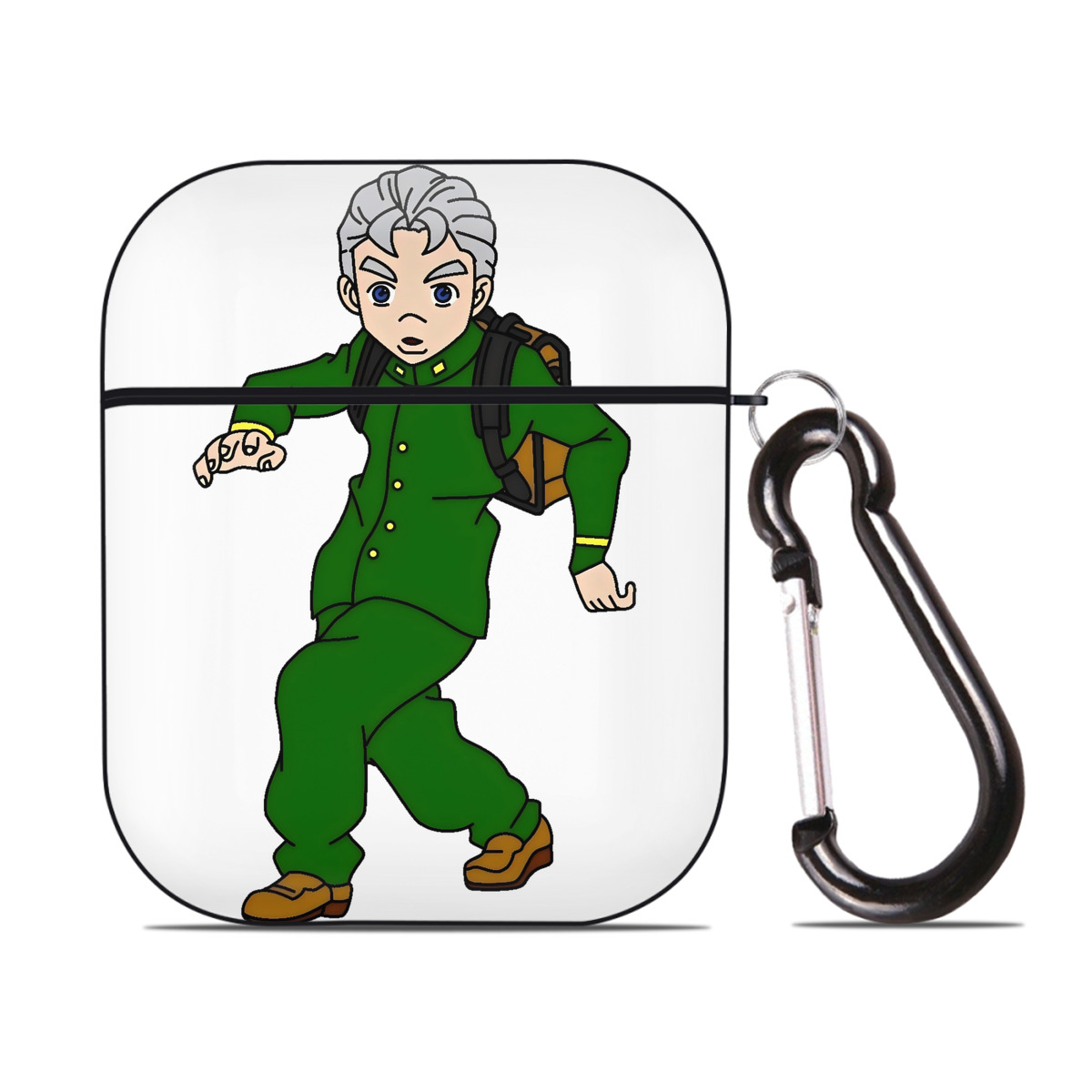 （画像用） ジョジョの奇妙な冒険 広瀨康一 JoJo's Bizarre Adventure Hirose Koichi AirPods 第2世代保護ケース ハードシェル ブラック 耐衝撃・防指紋・カラビナ付き