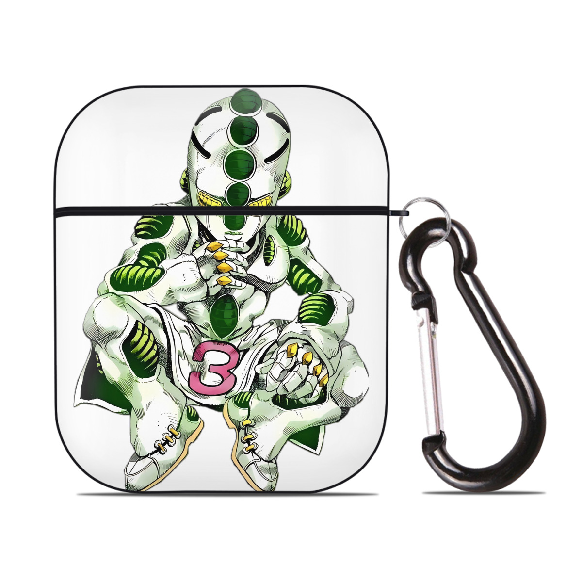 （画像用） ジョジョの奇妙な冒険 広瀨康一 JoJo's Bizarre Adventure Hirose Koichi AirPods 第2世代保護ケース ハードシェル ブラック 耐衝撃・防指紋・カラビナ付き